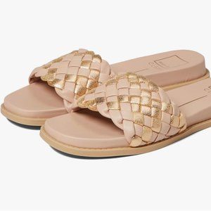 Dolce Vita Woven Sandals in Gold and Cream